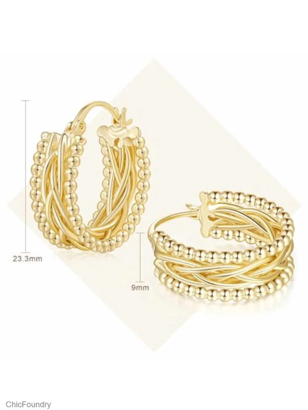 Textured Chunky 14k Gold Plated Hoop Earrings for Women